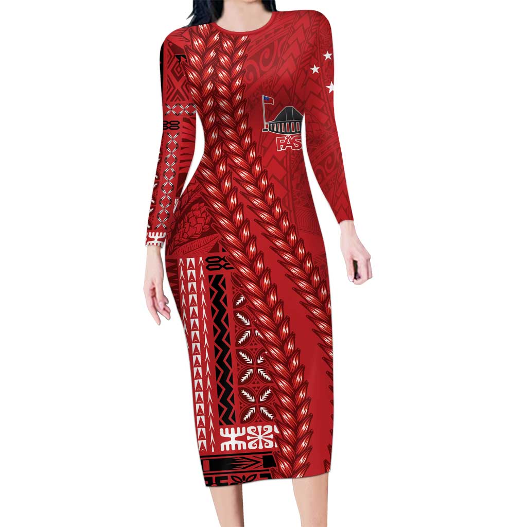 Samoa FAST Siapo Long Sleeve Bodycon Dress Tatau-Ulafala Vines - Polynesian Pride