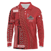 Samoa FAST Siapo Long Sleeve Polo Shirt Tatau-Ulafala Vines LT7 Red - Polynesian Pride