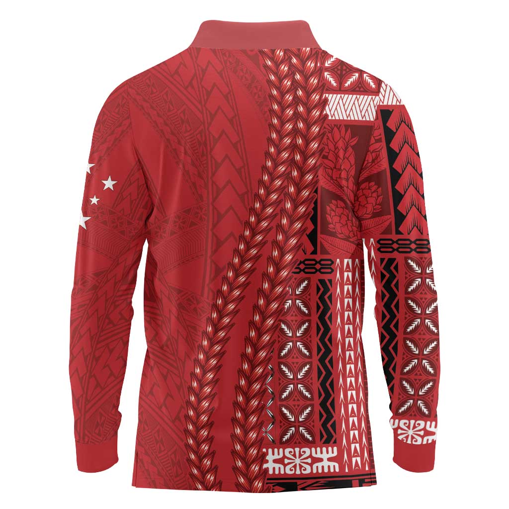 Samoa FAST Siapo Long Sleeve Polo Shirt Tatau-Ulafala Vines LT7 - Polynesian Pride
