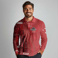 Samoa FAST Siapo Long Sleeve Polo Shirt Tatau-Ulafala Vines LT7 - Polynesian Pride