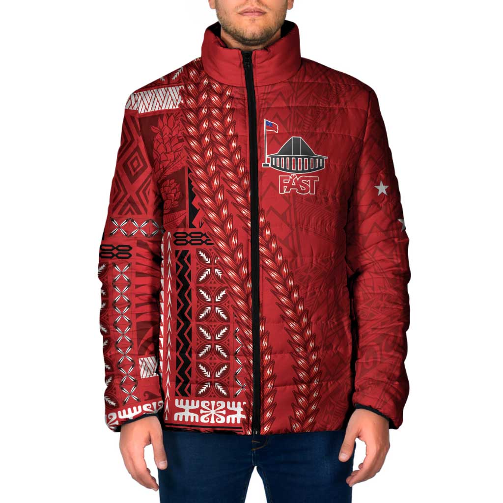 Samoa FAST Siapo Padded Jacket Tatau-Ulafala Vines LT7 Men Red - Polynesian Pride