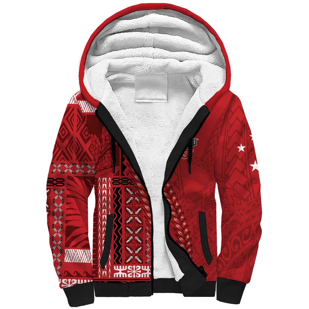 Samoa FAST Siapo Sherpa Hoodie Tatau-Ulafala Vines LT7 Unisex Red - Polynesian Pride