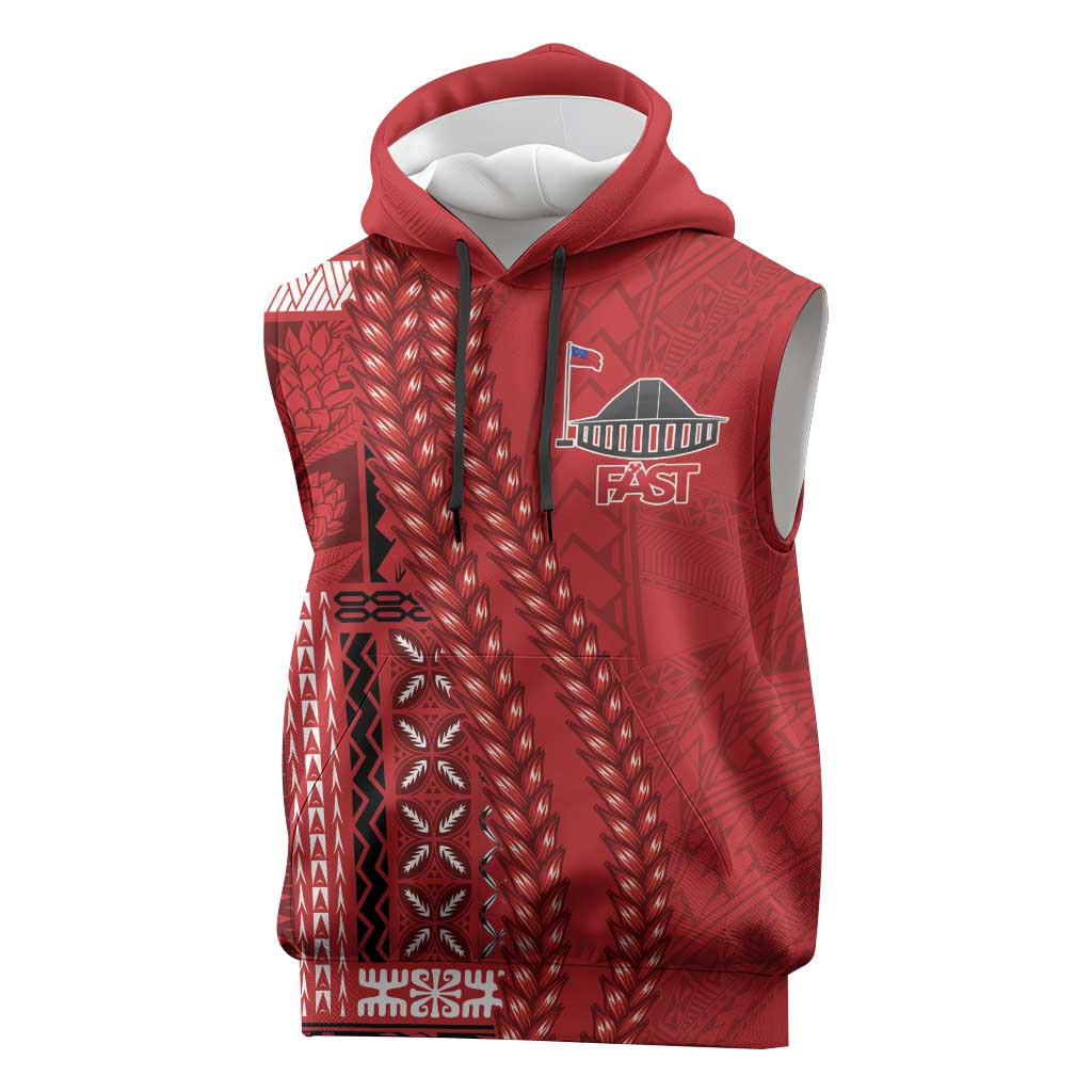 Samoa FAST Siapo Sleeveless Hoodie Tatau-Ulafala Vines LT7 Red - Polynesian Pride