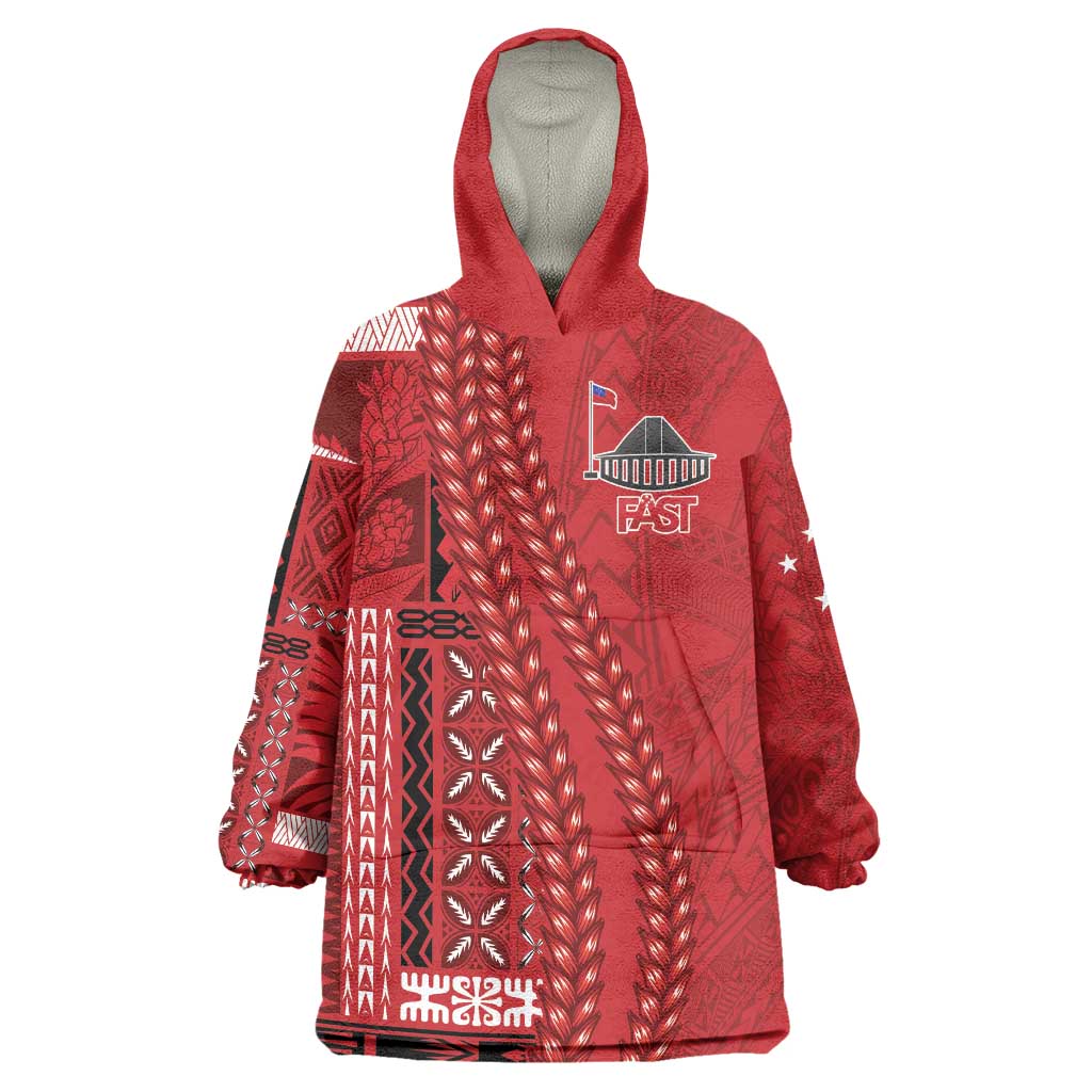 Samoa FAST Siapo Wearable Blanket Hoodie Tatau-Ulafala Vines LT7 One Size Red - Polynesian Pride