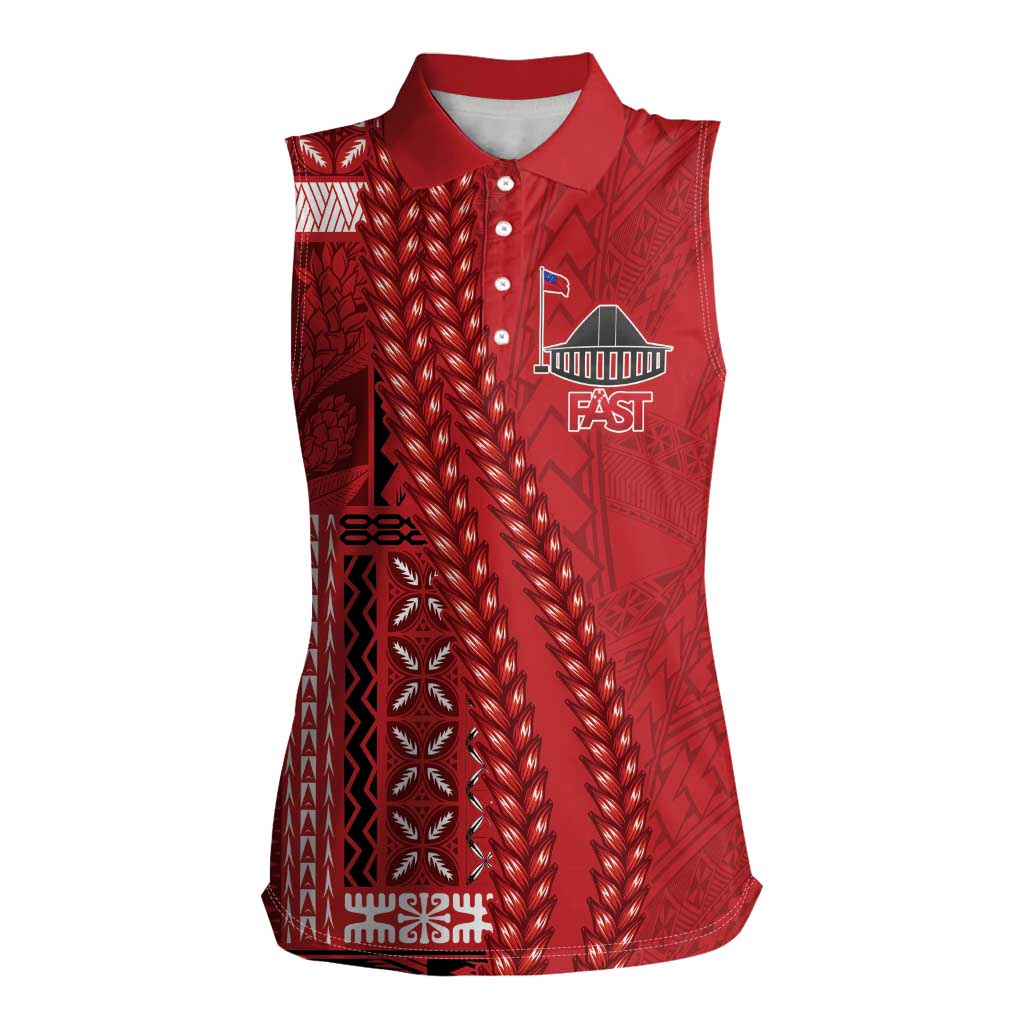 Samoa FAST Siapo Women Sleeveless Polo Shirt Tatau-Ulafala Vines LT7 Female Red - Polynesian Pride