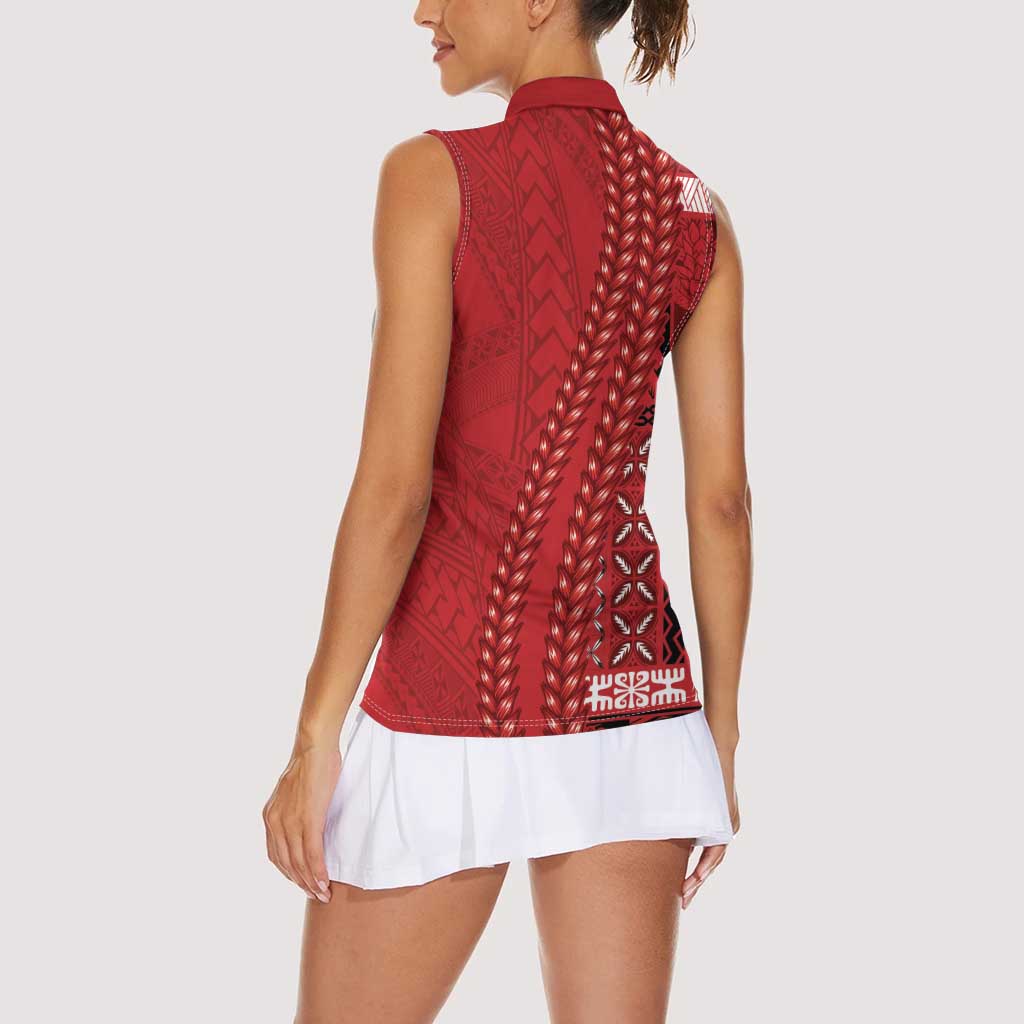 Samoa FAST Siapo Women Sleeveless Polo Shirt Tatau-Ulafala Vines LT7 - Polynesian Pride