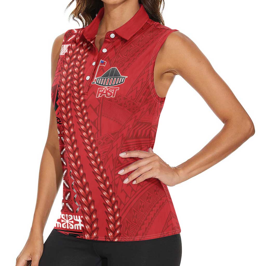 Samoa FAST Siapo Women Sleeveless Polo Shirt Tatau-Ulafala Vines LT7 - Polynesian Pride