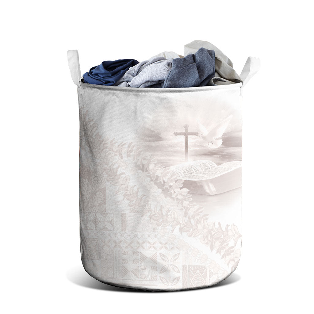 Samoa Lotu Tamaiti White Prayers Laundry Basket Floral Mamanu Siapo LT7 - Polynesian Pride