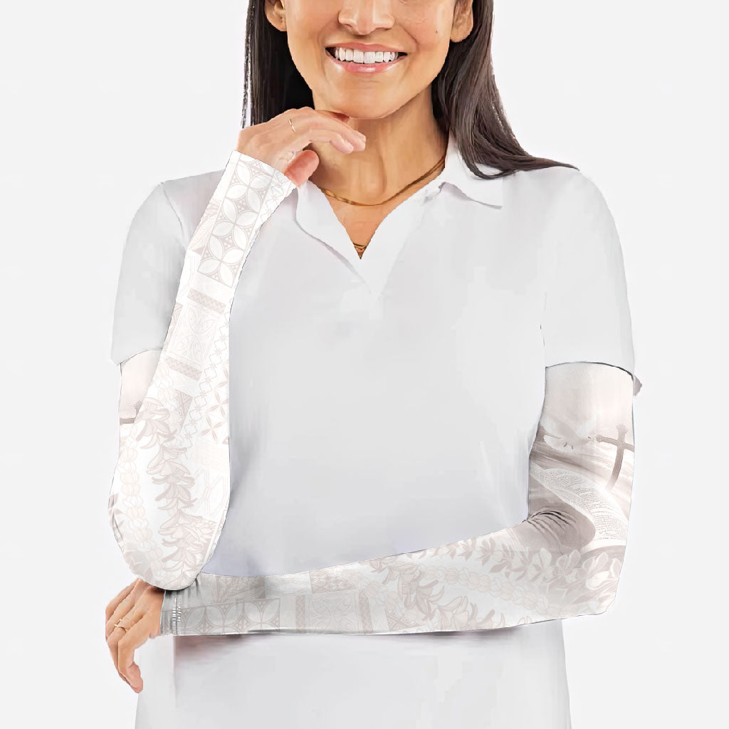 Samoa Lotu Tamaiti White Prayers Arm Sleeves Floral Mamanu Siapo LT7 - Polynesian Pride