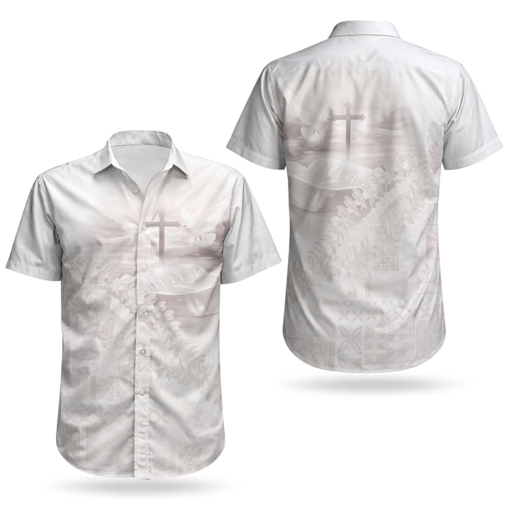 Samoa Lotu Tamaiti White Prayers Couples Matching Off Shoulder Maxi Dress and Hawaiian Shirt Floral Mamanu Siapo LT7 - Polynesian Pride