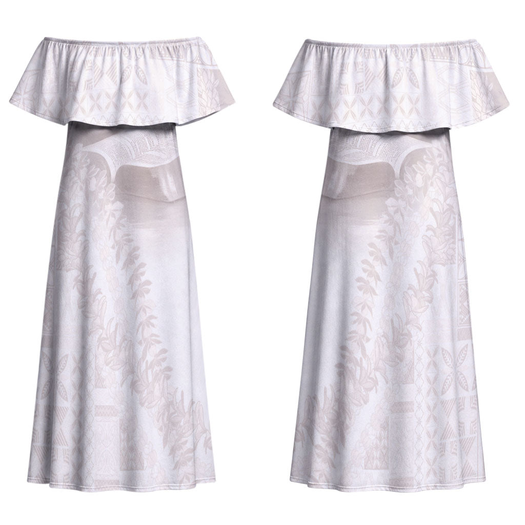 Samoa Lotu Tamaiti White Prayers Couples Matching Off Shoulder Maxi Dress and Hawaiian Shirt Floral Mamanu Siapo LT7 - Polynesian Pride