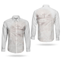 Samoa Lotu Tamaiti White Prayers Couples Matching Tank Maxi Dress and Long Sleeve Button Shirt Floral Mamanu Siapo LT7 - Polynesian Pride
