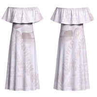 Samoa Lotu Tamaiti White Prayers Family Matching Off Shoulder Maxi Dress and Hawaiian Shirt Floral Mamanu Siapo LT7 Mom's Dress White - Polynesian Pride