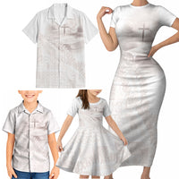 Samoa Lotu Tamaiti White Prayers Family Matching Short Sleeve Bodycon Dress and Hawaiian Shirt Floral Mamanu Siapo LT7 - Polynesian Pride
