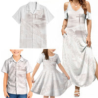 Samoa Lotu Tamaiti White Prayers Family Matching Summer Maxi Dress and Hawaiian Shirt Floral Mamanu Siapo LT7 - Polynesian Pride