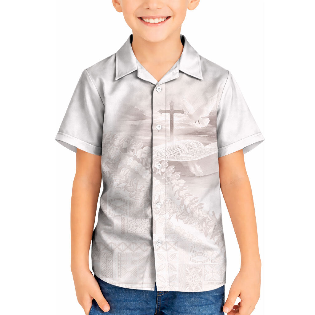 Samoa Lotu Tamaiti White Prayers Kid Hawaiian Shirt Floral Mamanu Siapo LT7 Kid White - Polynesian Pride
