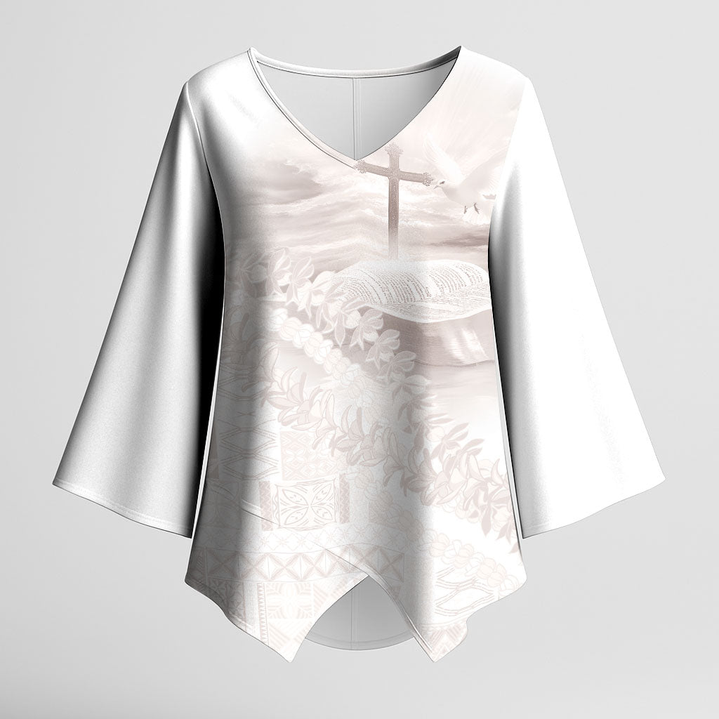 Samoa Lotu Tamaiti White Prayers Kimono Sleeve Blouse Floral Mamanu Siapo LT7 Female White - Polynesian Pride