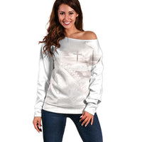 Samoa Lotu Tamaiti White Prayers Off Shoulder Sweater Floral Mamanu Siapo LT7 Women White - Polynesian Pride