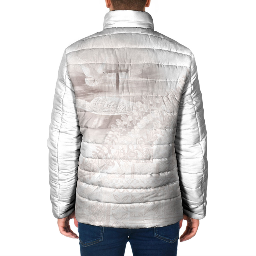 Samoa Lotu Tamaiti White Prayers Padded Jacket Floral Mamanu Siapo LT7 - Polynesian Pride