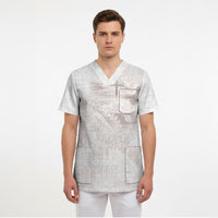Samoa Lotu Tamaiti White Prayers Scrub Top Floral Mamanu Siapo LT7 - Polynesian Pride