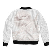 Samoa Lotu Tamaiti White Prayers Sleeve Zip Bomber Jacket Floral Mamanu Siapo LT7 - Polynesian Pride