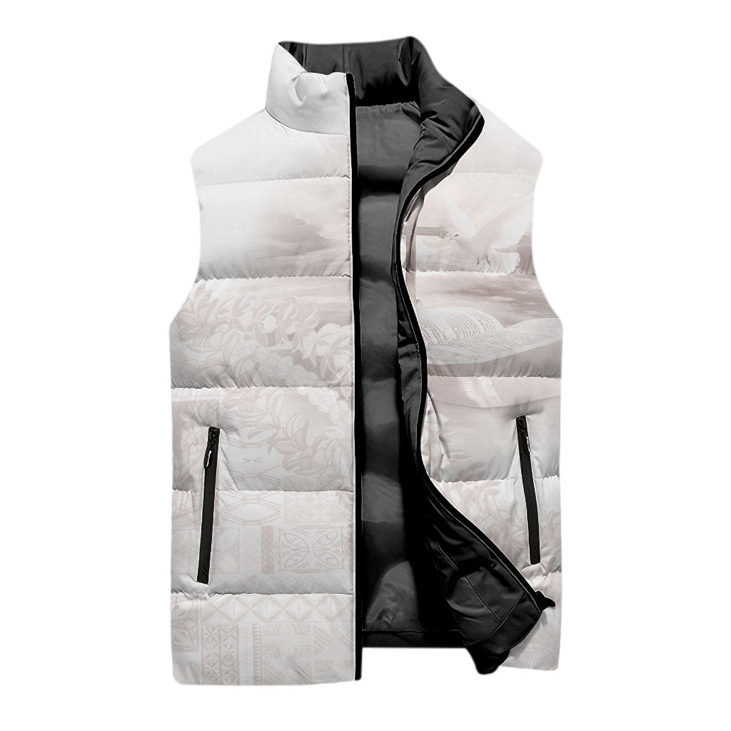 Samoa Lotu Tamaiti White Prayers Sleeveless Puffer Jacket Floral Mamanu Siapo LT7 - Polynesian Pride