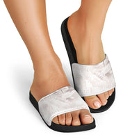 Samoa Lotu Tamaiti White Prayers Slide Sandals Floral Mamanu Siapo LT7 - Polynesian Pride