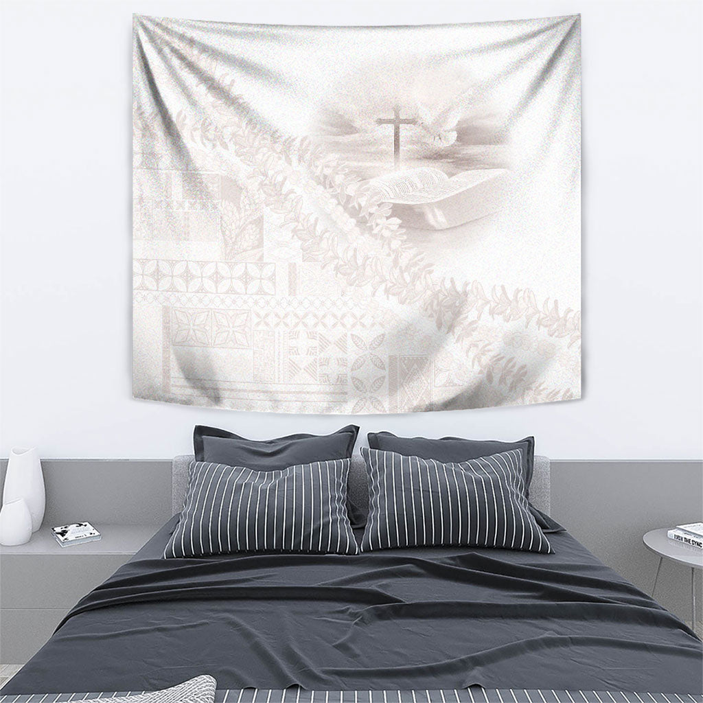 Samoa Lotu Tamaiti White Prayers Tapestry Floral Mamanu Siapo LT7 - Polynesian Pride