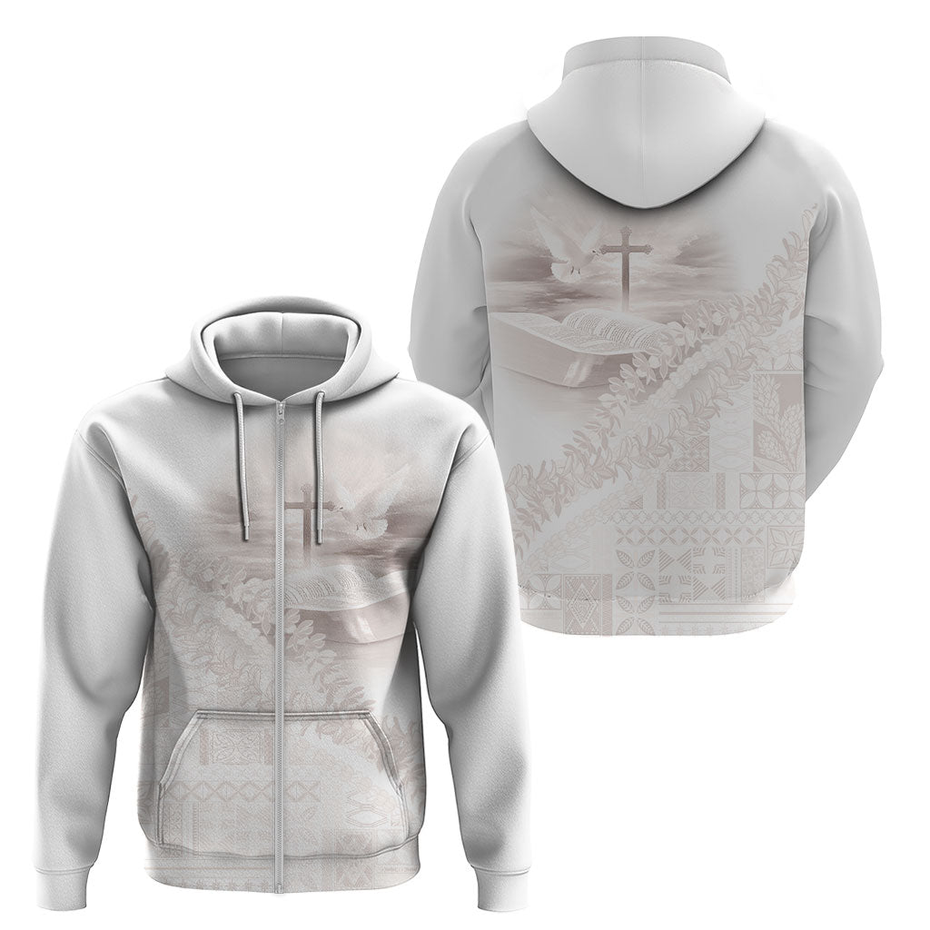Samoa Lotu Tamaiti White Prayers Zip Hoodie Floral Mamanu Siapo LT7 - Polynesian Pride