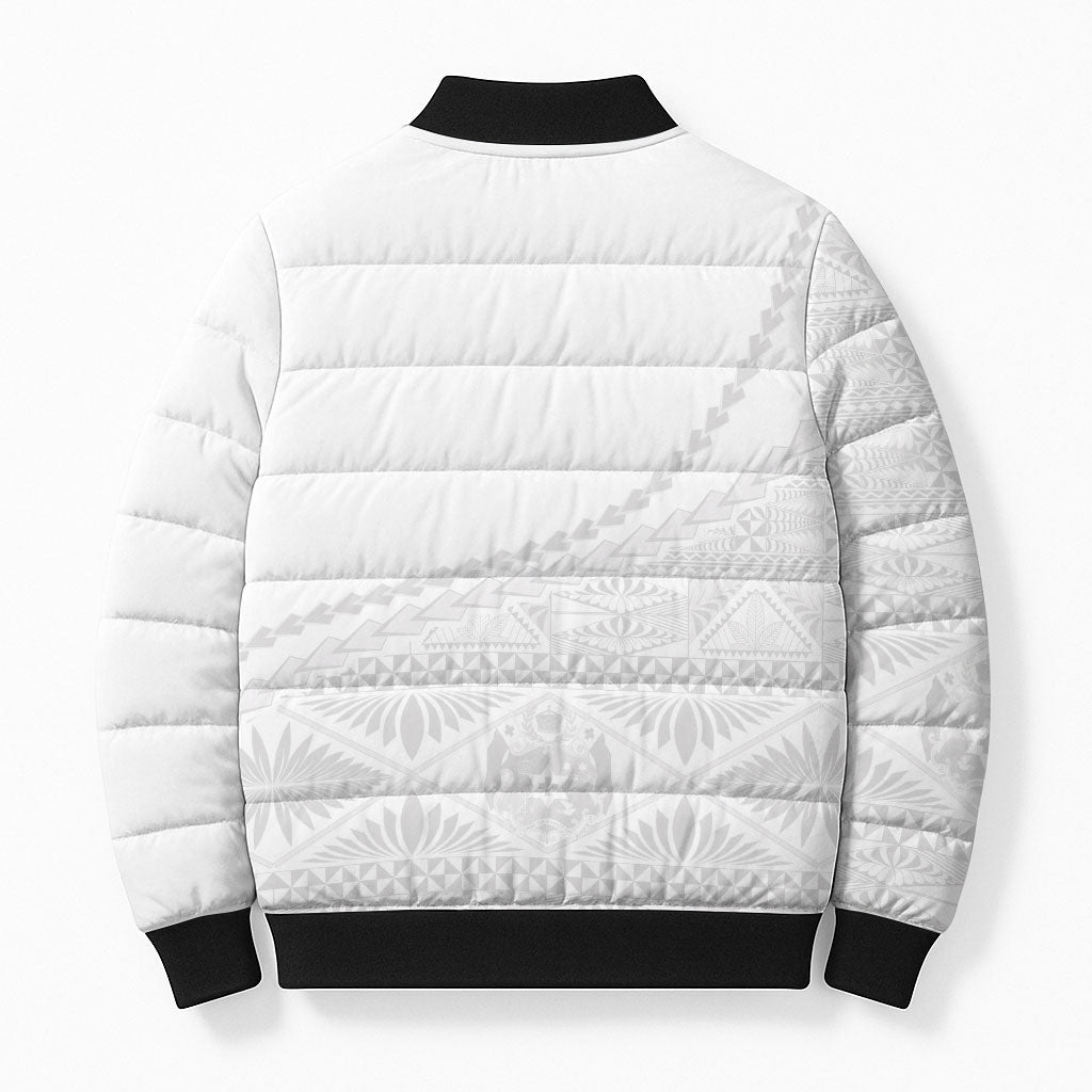 Tonga White Sunday Fakame Bomber Puffer Jacket Tokelaufeletoa Kupesi LT7 - Polynesian Pride