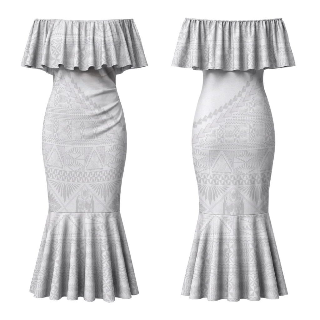 Tonga White Sunday Fakame Couples Matching Mermaid Dress and Hawaiian Shirt Tokelaufeletoa Kupesi LT7 - Polynesian Pride
