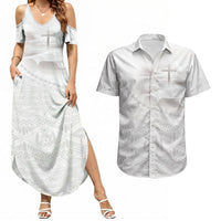 Tonga White Sunday Fakame Couples Matching Summer Maxi Dress and Hawaiian Shirt Tokelaufeletoa Kupesi LT7 White - Polynesian Pride