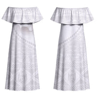 Tonga White Sunday Fakame Family Matching Off Shoulder Maxi Dress and Hawaiian Shirt Tokelaufeletoa Kupesi LT7 Mom's Dress White - Polynesian Pride