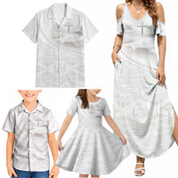 Tonga White Sunday Fakame Family Matching Summer Maxi Dress and Hawaiian Shirt Tokelaufeletoa Kupesi LT7 - Polynesian Pride