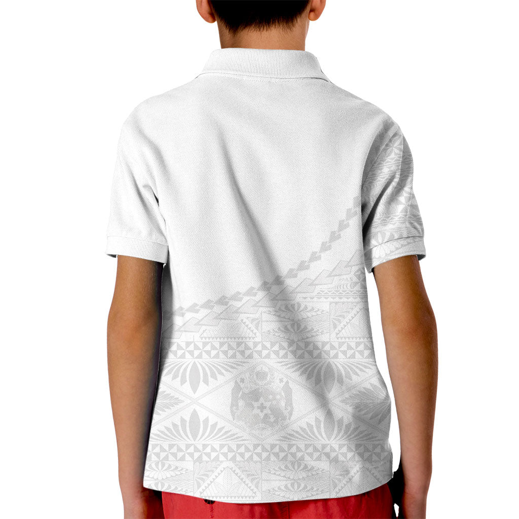 Tonga White Sunday Fakame Kid Polo Shirt Tokelaufeletoa Kupesi LT7 - Polynesian Pride
