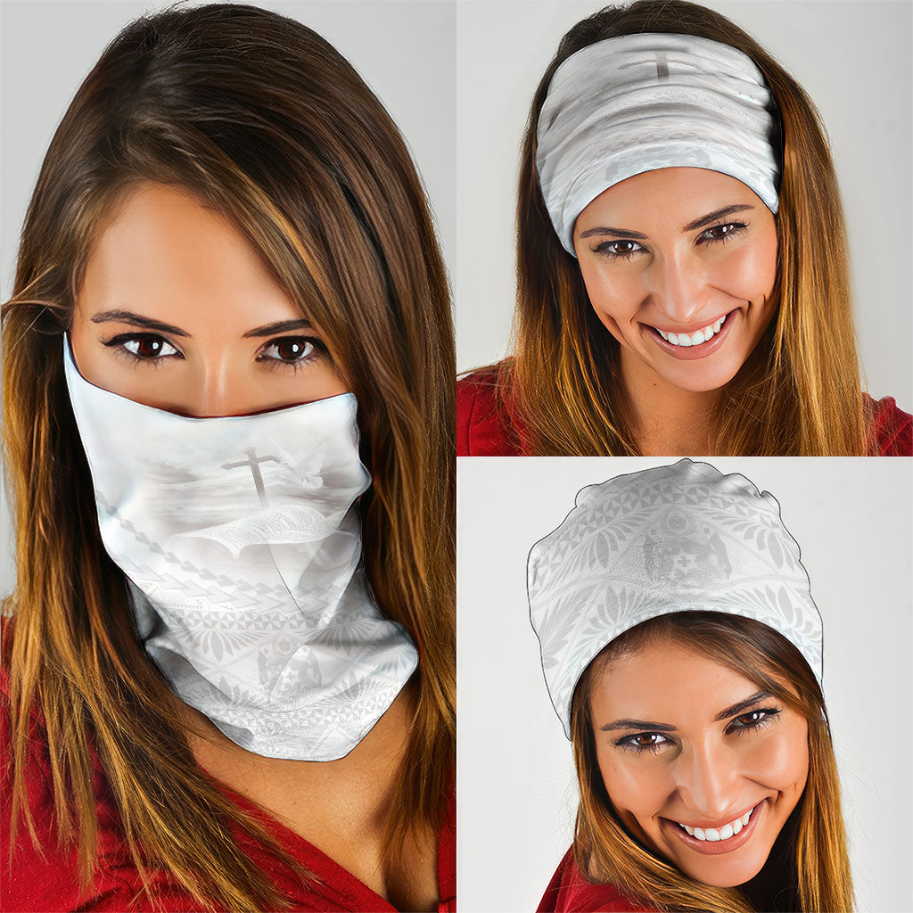 Tonga White Sunday Fakame Neck Gaiter Tokelaufeletoa Kupesi LT7 - Polynesian Pride