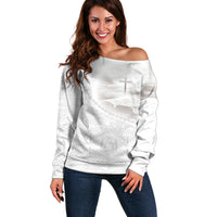 Tonga White Sunday Fakame Off Shoulder Sweater Tokelaufeletoa Kupesi LT7 Women White - Polynesian Pride