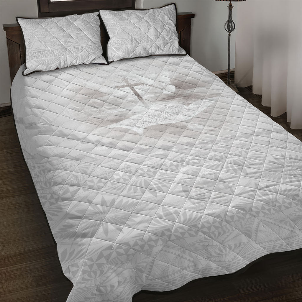 Tonga White Sunday Fakame Quilt Bed Set Tokelaufeletoa Kupesi LT7 White - Polynesian Pride