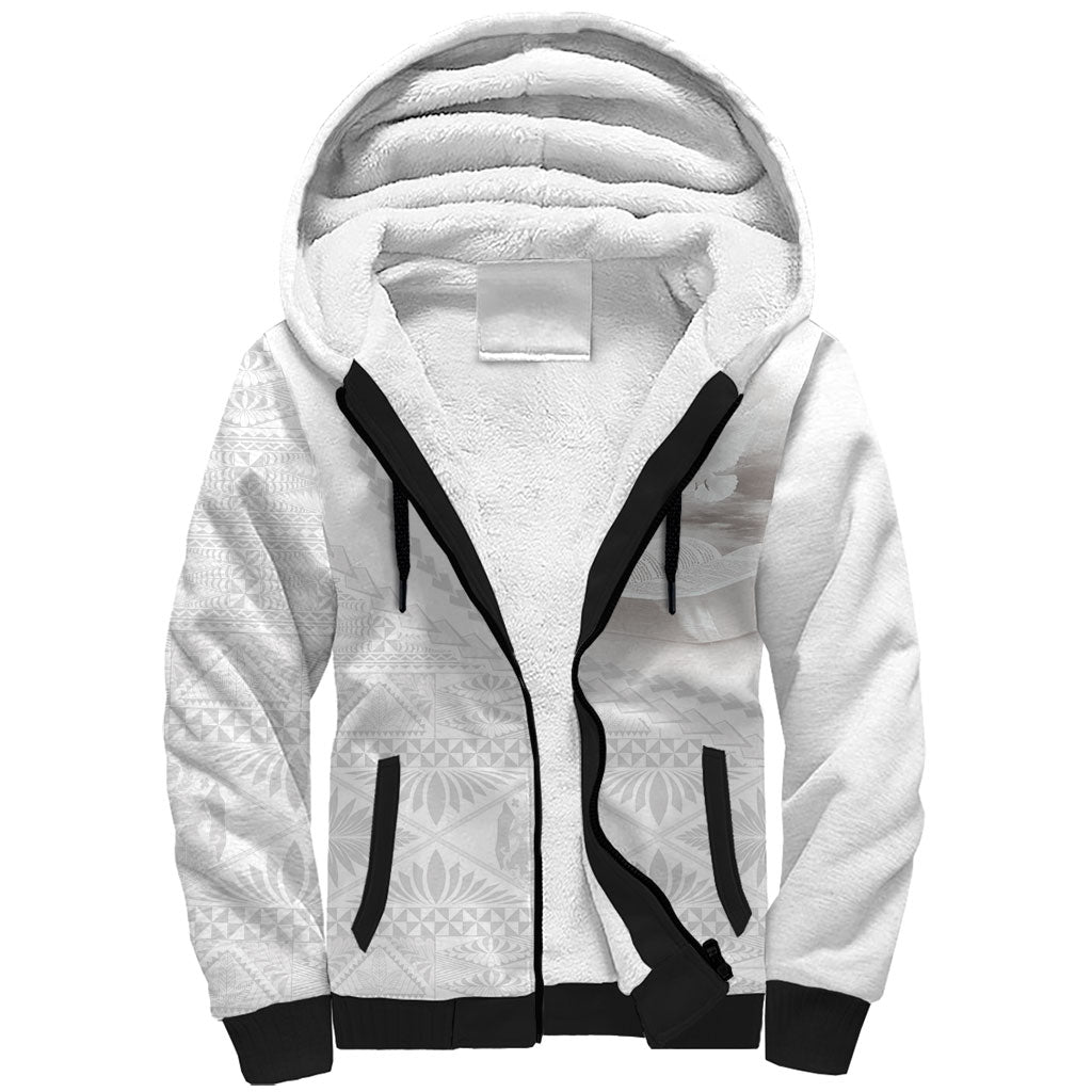 Tonga White Sunday Fakame Sherpa Hoodie Tokelaufeletoa Kupesi LT7 Unisex White - Polynesian Pride