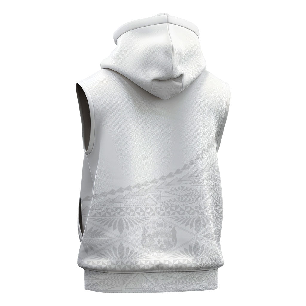 Tonga White Sunday Fakame Sleeveless Zip Hoodie Tokelaufeletoa Kupesi LT7 - Polynesian Pride