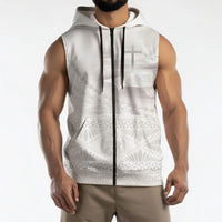 Tonga White Sunday Fakame Sleeveless Zip Hoodie Tokelaufeletoa Kupesi LT7 - Polynesian Pride