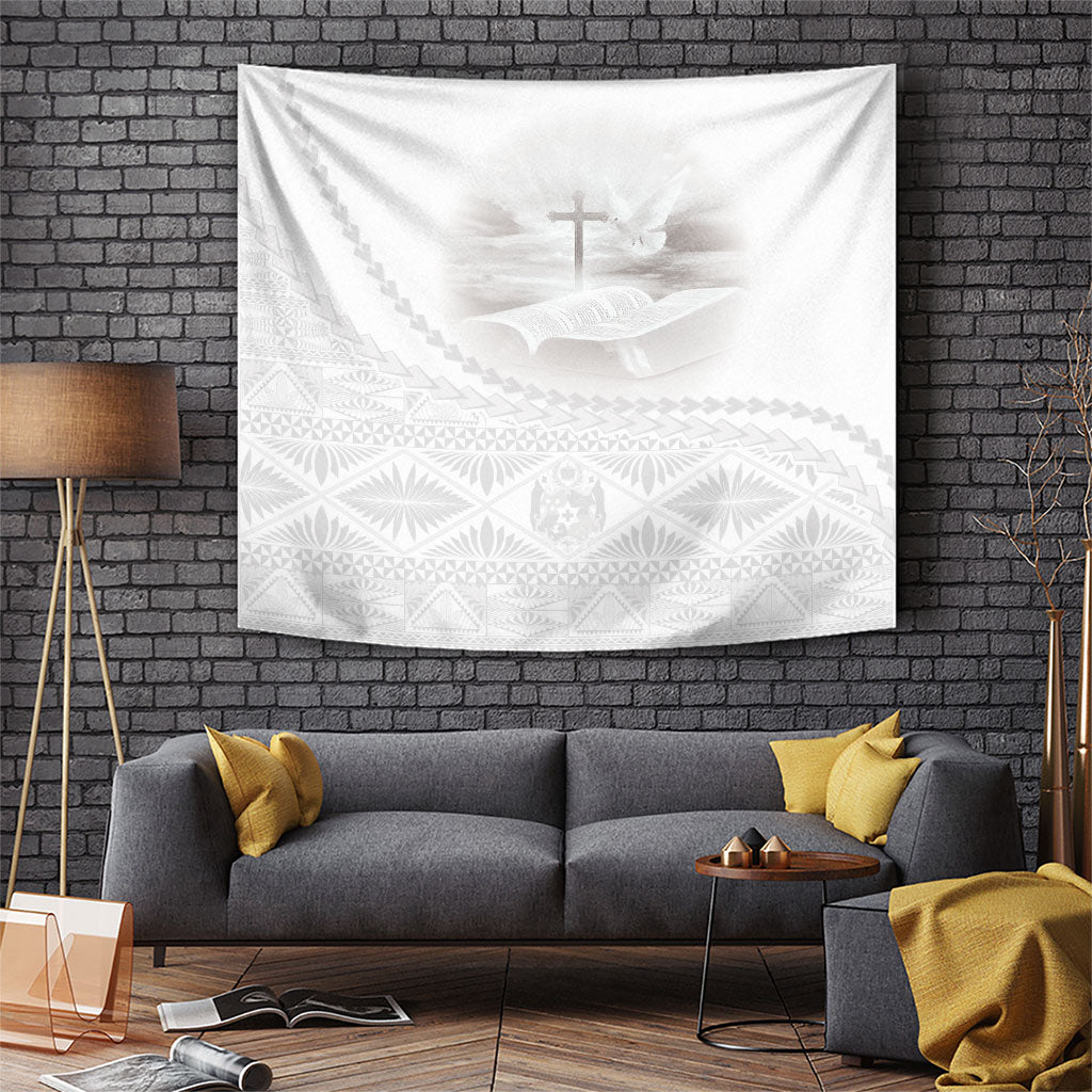Tonga White Sunday Fakame Tapestry Tokelaufeletoa Kupesi LT7 White - Polynesian Pride
