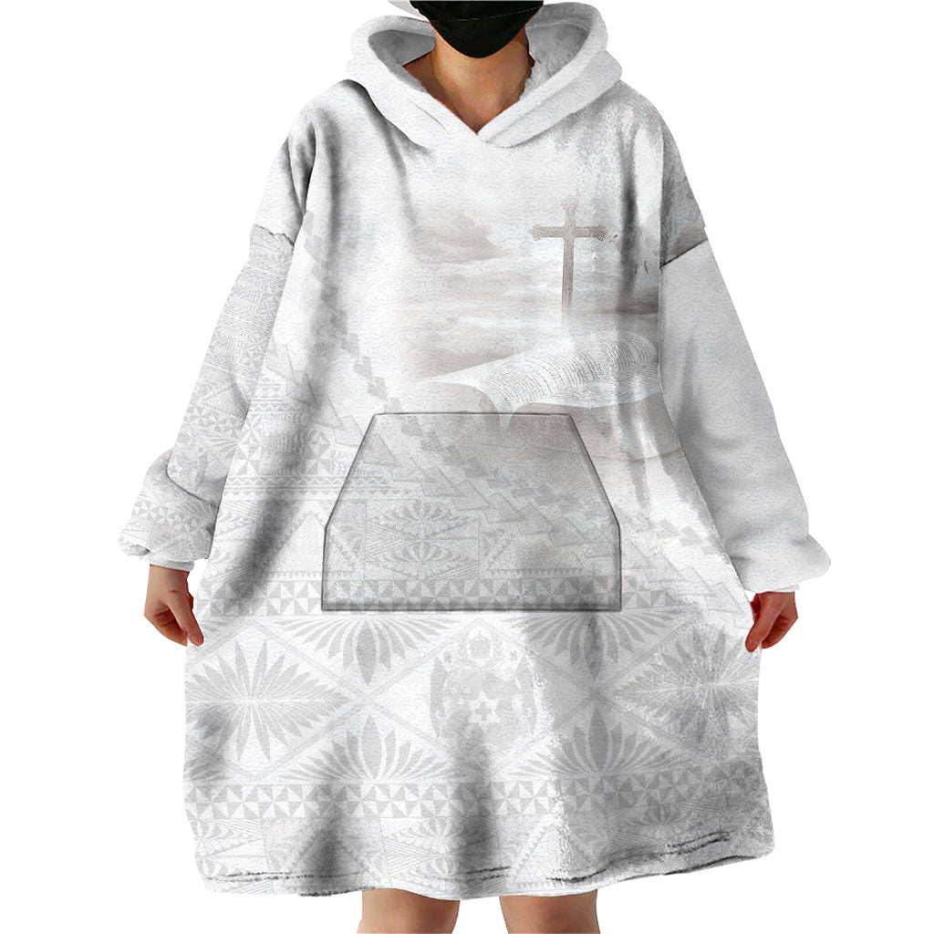 Tonga White Sunday Fakame Wearable Blanket Hoodie Tokelaufeletoa Kupesi LT7 - Polynesian Pride