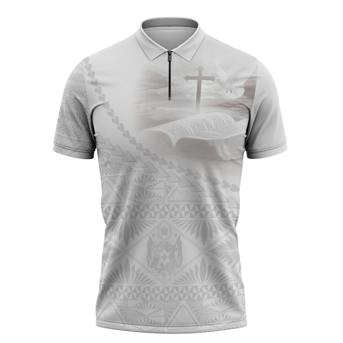 Tonga White Sunday Fakame Zipper Polo Shirt Tokelaufeletoa Kupesi LT7 White - Polynesian Pride