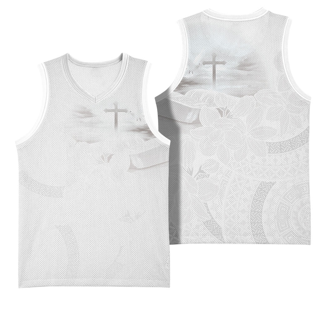 Niue White Sunday Tapu Fanau Basketball Jersey Fiti Pua Mix Hiapo Tapa LT7 - Polynesian Pride
