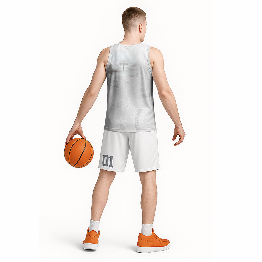Niue White Sunday Tapu Fanau Basketball Jersey Fiti Pua Mix Hiapo Tapa LT7 - Polynesian Pride