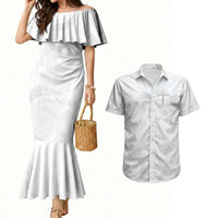 Niue White Sunday Tapu Fanau Couples Matching Mermaid Dress and Hawaiian Shirt Fiti Pua Mix Hiapo Tapa LT7 White - Polynesian Pride