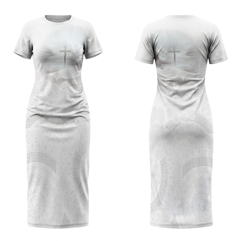 Niue White Sunday Tapu Fanau Couples Matching Short Sleeve Bodycon Dress and Hawaiian Shirt Fiti Pua Mix Hiapo Tapa LT7 - Polynesian Pride