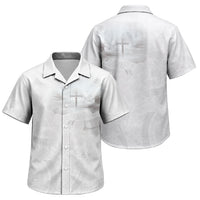 Niue White Sunday Tapu Fanau Family Matching Off Shoulder Short Dress and Hawaiian Shirt Fiti Pua Mix Hiapo Tapa LT7 Son's Shirt White - Polynesian Pride