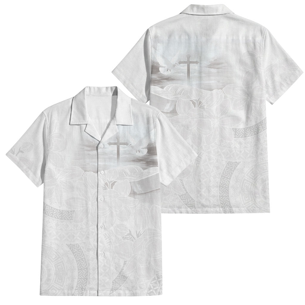 Niue White Sunday Tapu Fanau Family Matching Puletasi and Hawaiian Shirt Fiti Pua Mix Hiapo Tapa LT7 Dad's Shirt - Short Sleeve White - Polynesian Pride